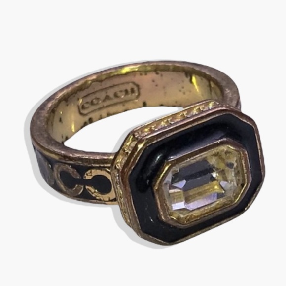 Coach | Jewelry | Coach Vintage Black Enamel Signature C Rhinestone Gem ...